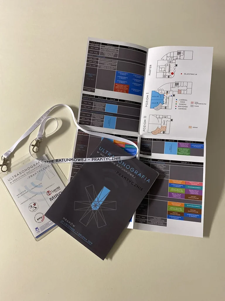 Zestaw konferencyjny, ulotka smycz, plakat