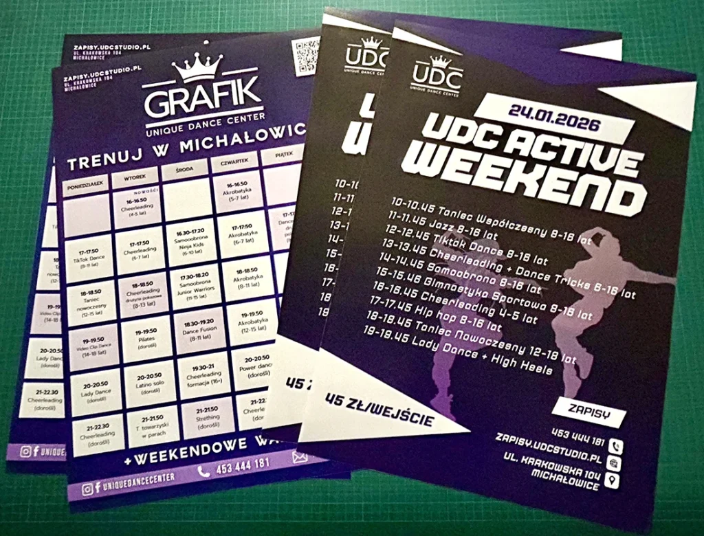 plakat z grafikiem szkoły tańca